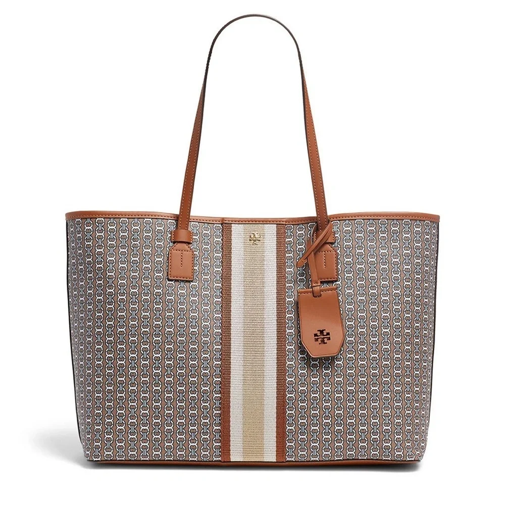 Tory Burch Light Umber Gemini Link Canvas Small Tote